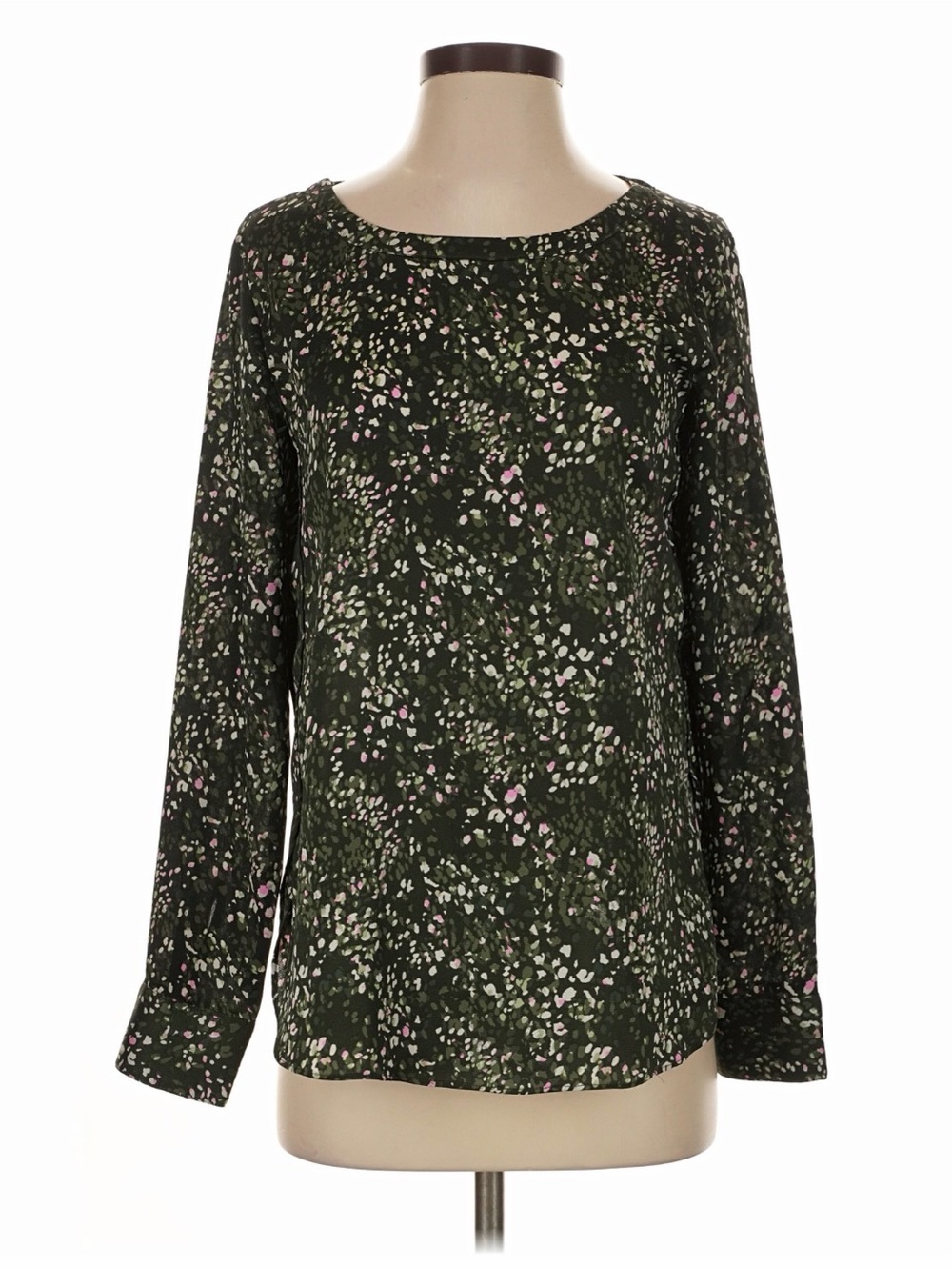 Banana Republic Dark Green Floral Long Sleeve Top